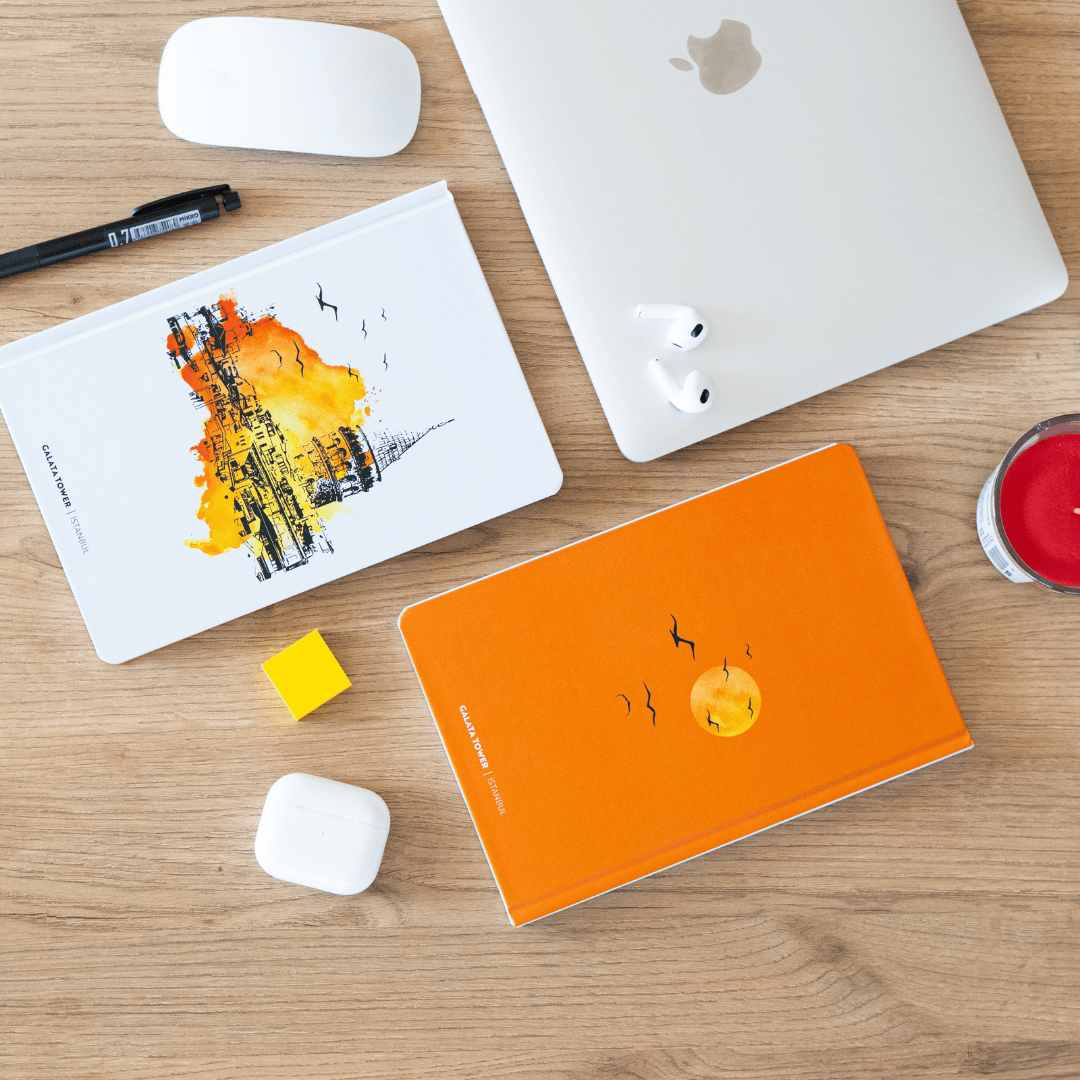 İstanbul Collection Manzaralı- Sert Kapak Noktalı Defter 14x21 cm - Turuncu