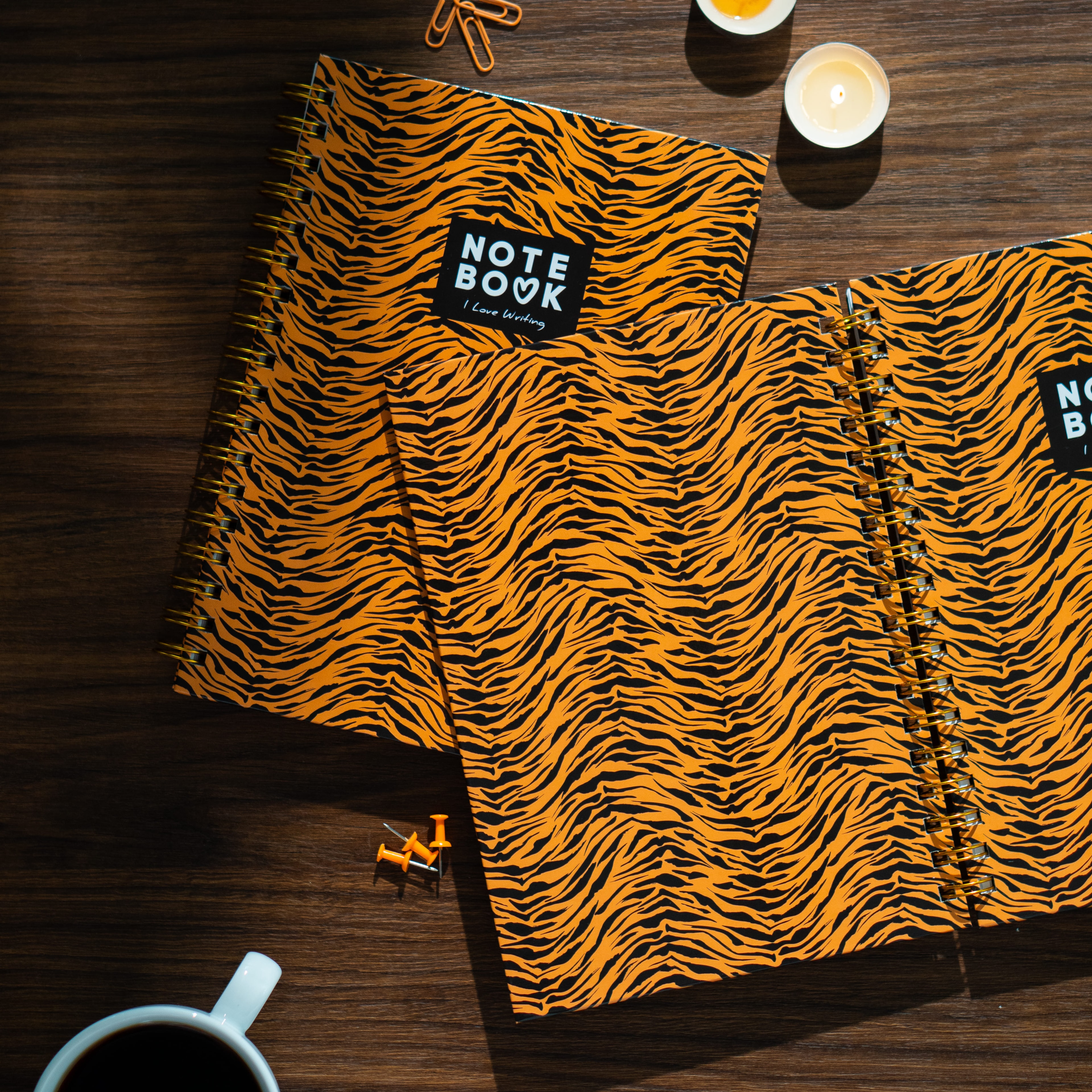 Sert Kapak Çizgili Defter 17x24 cm 200 Sayfa Not Defteri - Fire Wild Leopar Desen