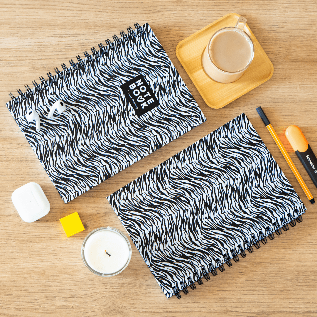 Zebra Desen Sert Kapak Çizgili Defter 17x24 cm 200 Sayfa Not Defteri - Ink Wild Leopard