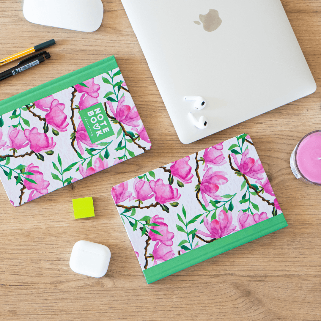 Sert Kapak Çizgisiz Defter 14x21 cm - Natural Collection - Yeşil - Pembe