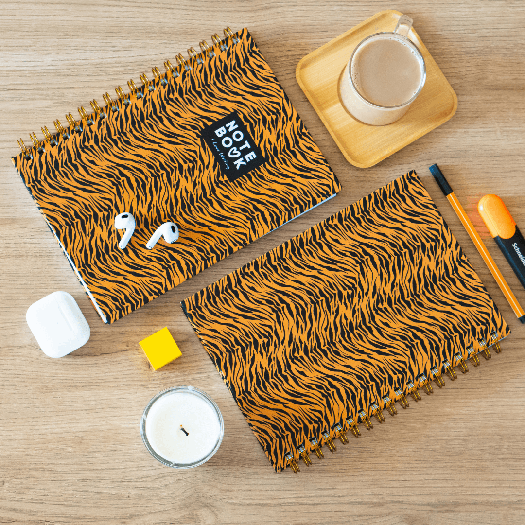 Sert Kapak Çizgili Defter 17x24 cm 200 Sayfa Not Defteri - Fire Wild Leopar Desen