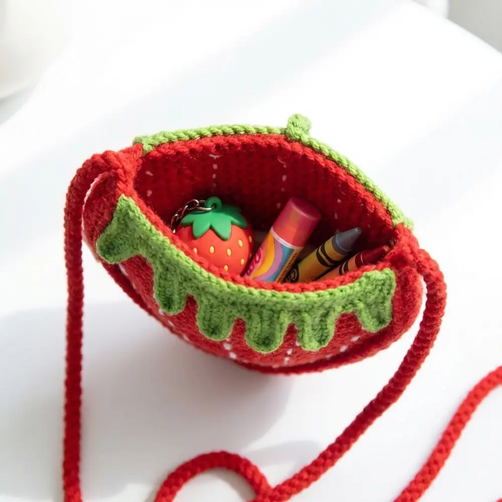 Berry Sweet - Çilek Formlu El Örgüsü Çocuk Çantası | Rug Muse