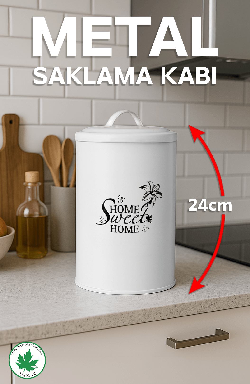 Home Sweet Home Metal Saklama Kabı – Yuvarlak (Tek)