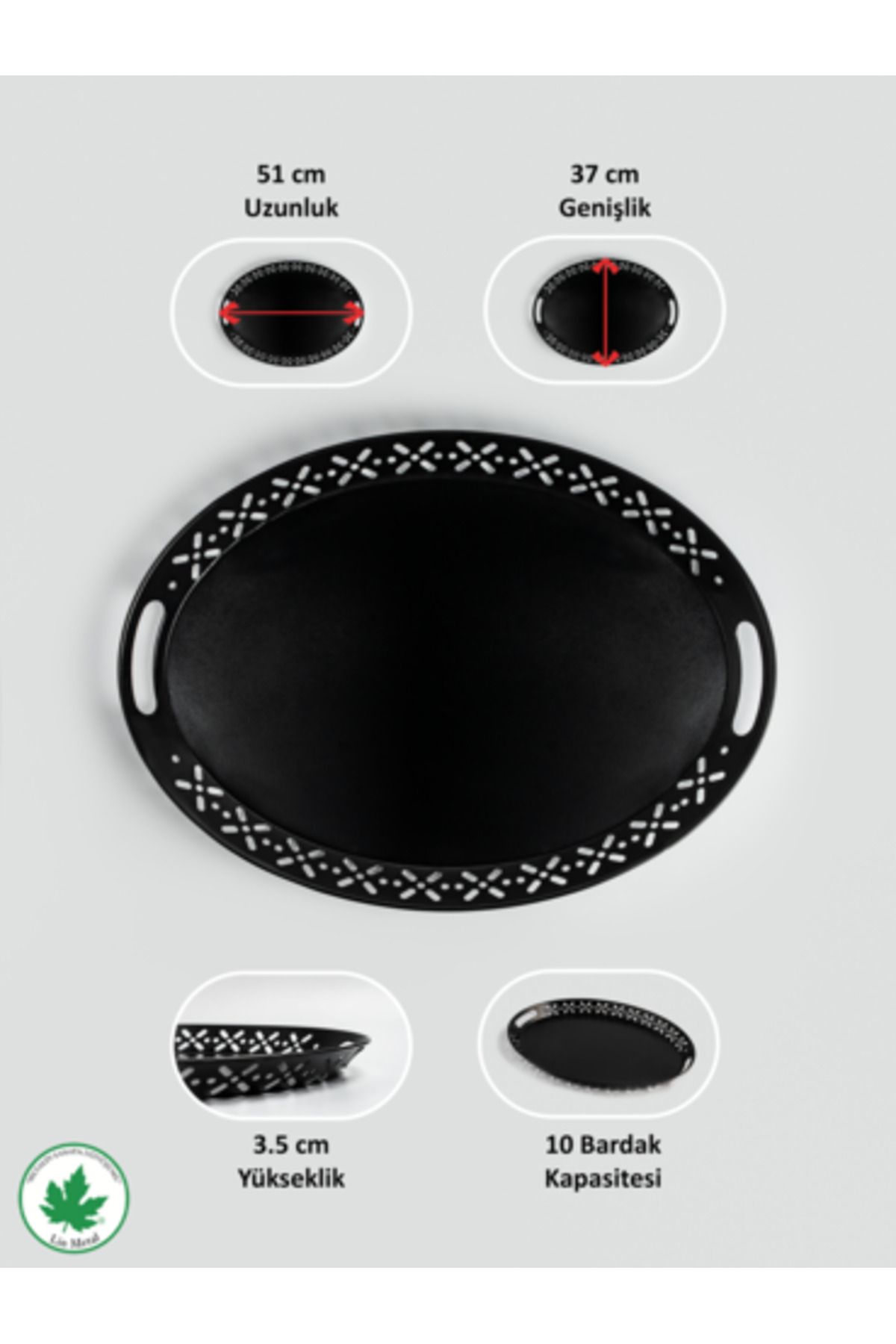 Lalin Oval Metal Servis Tepsi – Romantik & Dayanıklı