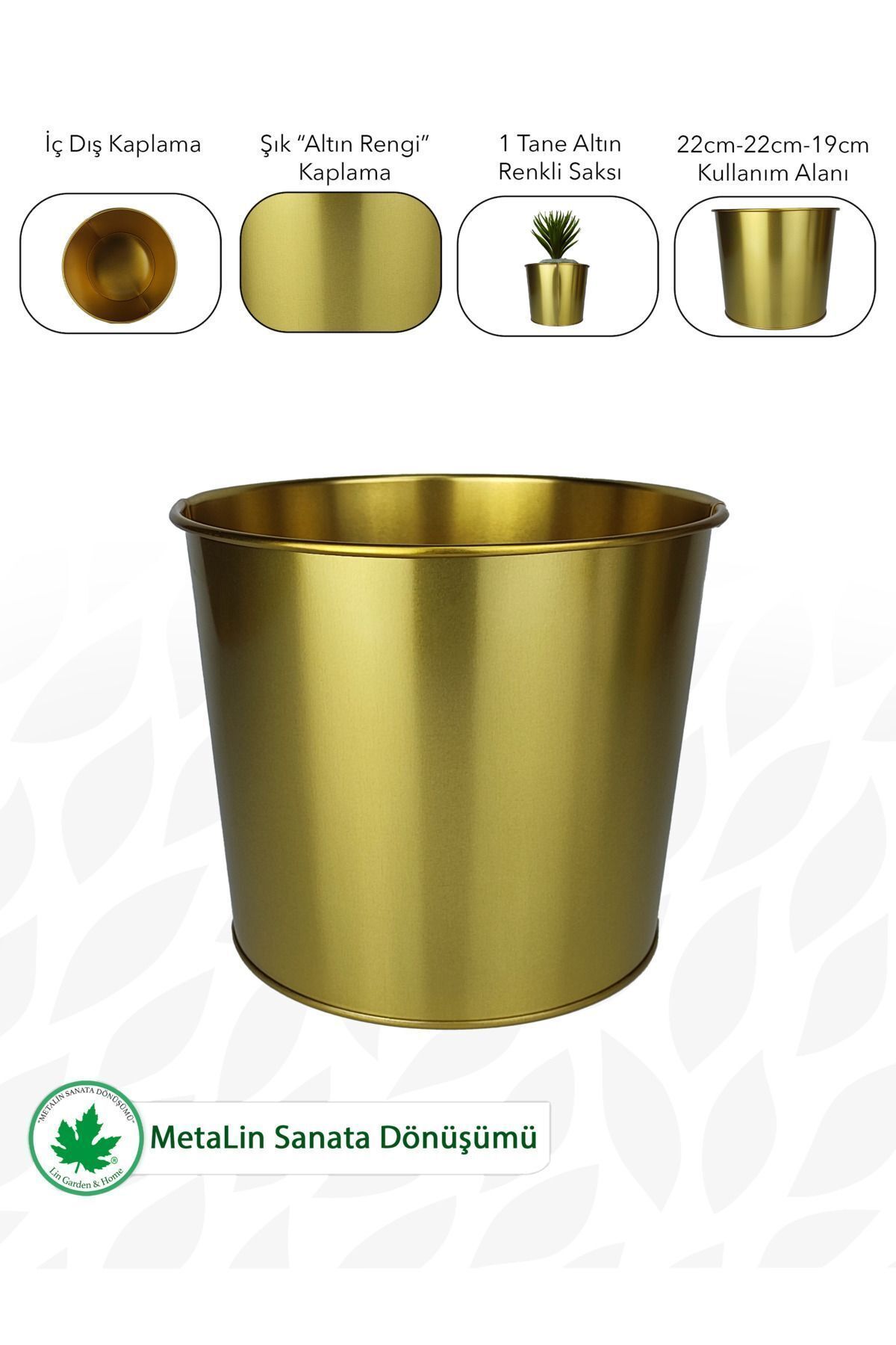 22 cm Altın Renkli Metal Saksı