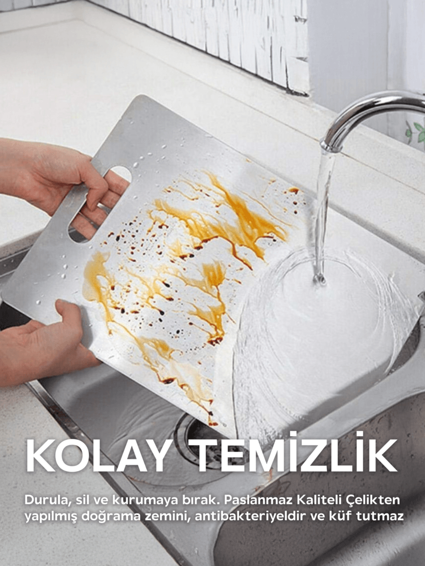 Paslanmaz Çelik Kesme Tahtası – 304 Kalite Antibakteriyel Metal Kesim Panosu | Lin Metal