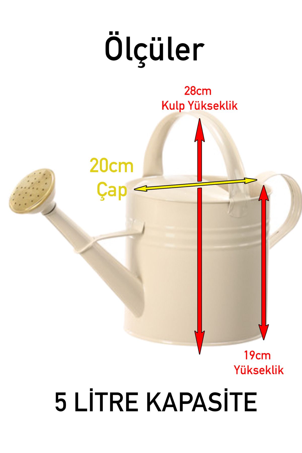 Fritilya 5 Litre Metal Sulama Kabı, Galvaniz Bitki Sulama Kabı Metal Orta Boy Sulak Krem