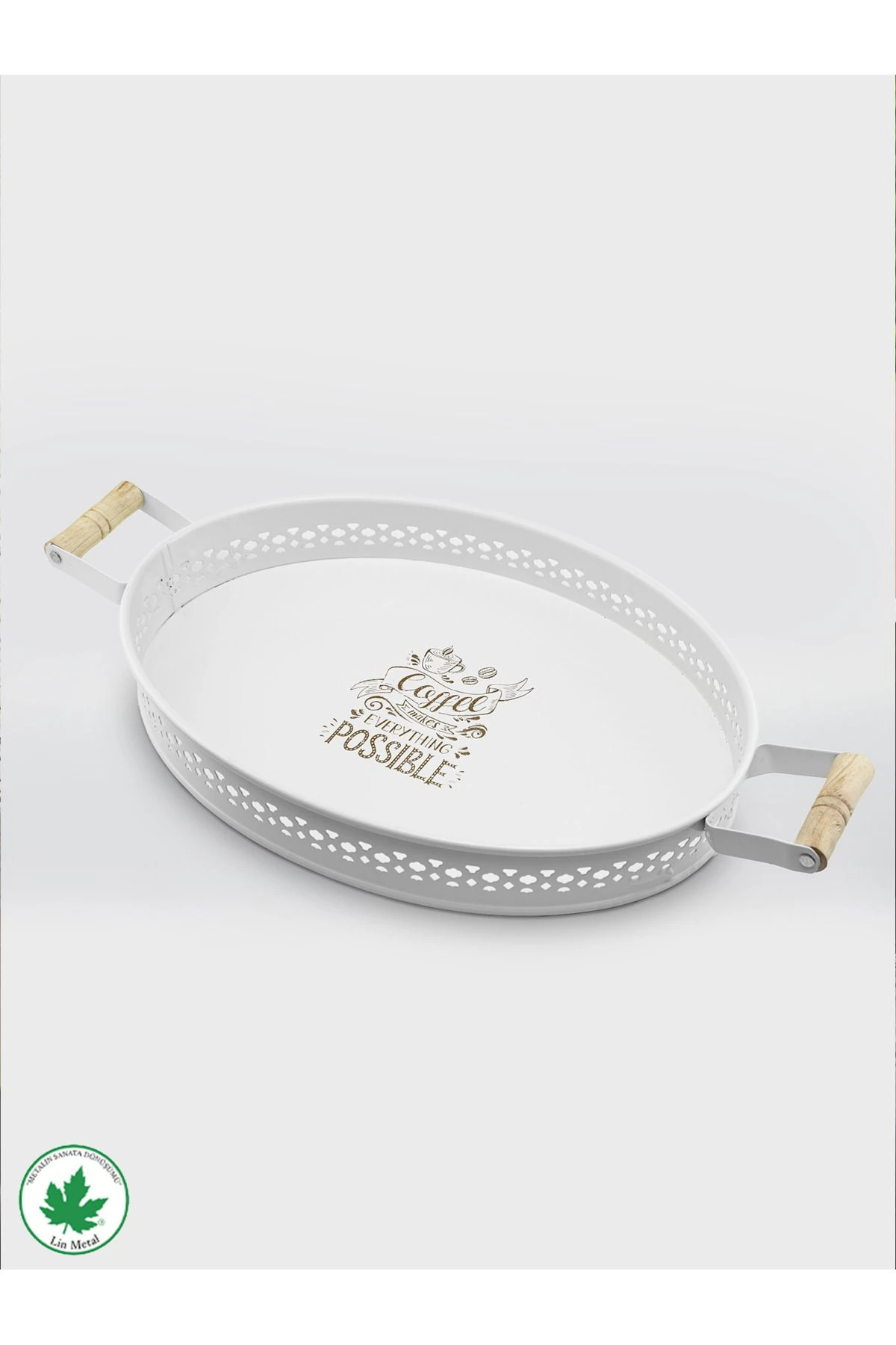 Tulipa Ahşap Kulplu Oval Tepsi DANTELLİ (Possible Baskılı)