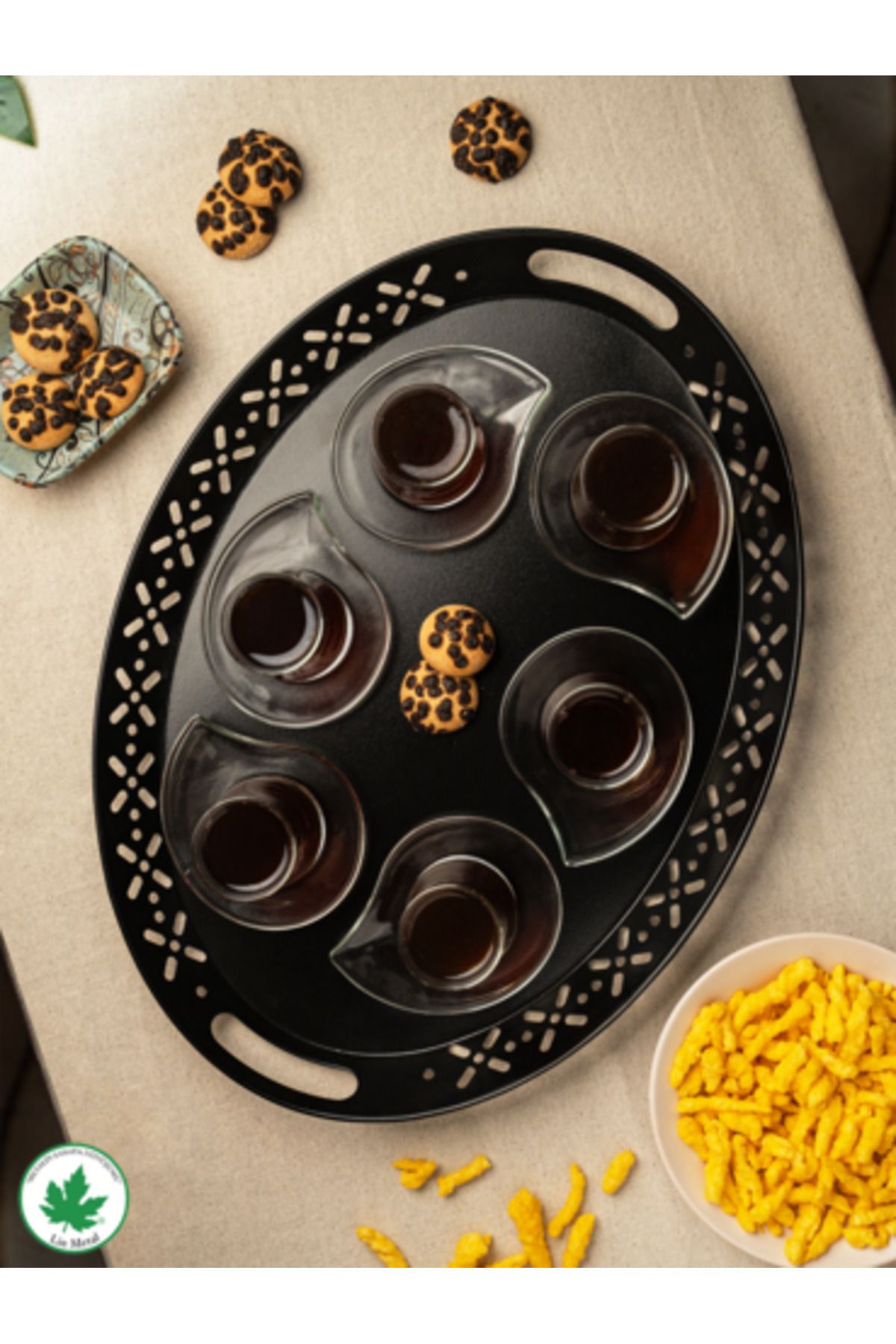 Lalin Oval Metal Servis Tepsi – Romantik & Dayanıklı