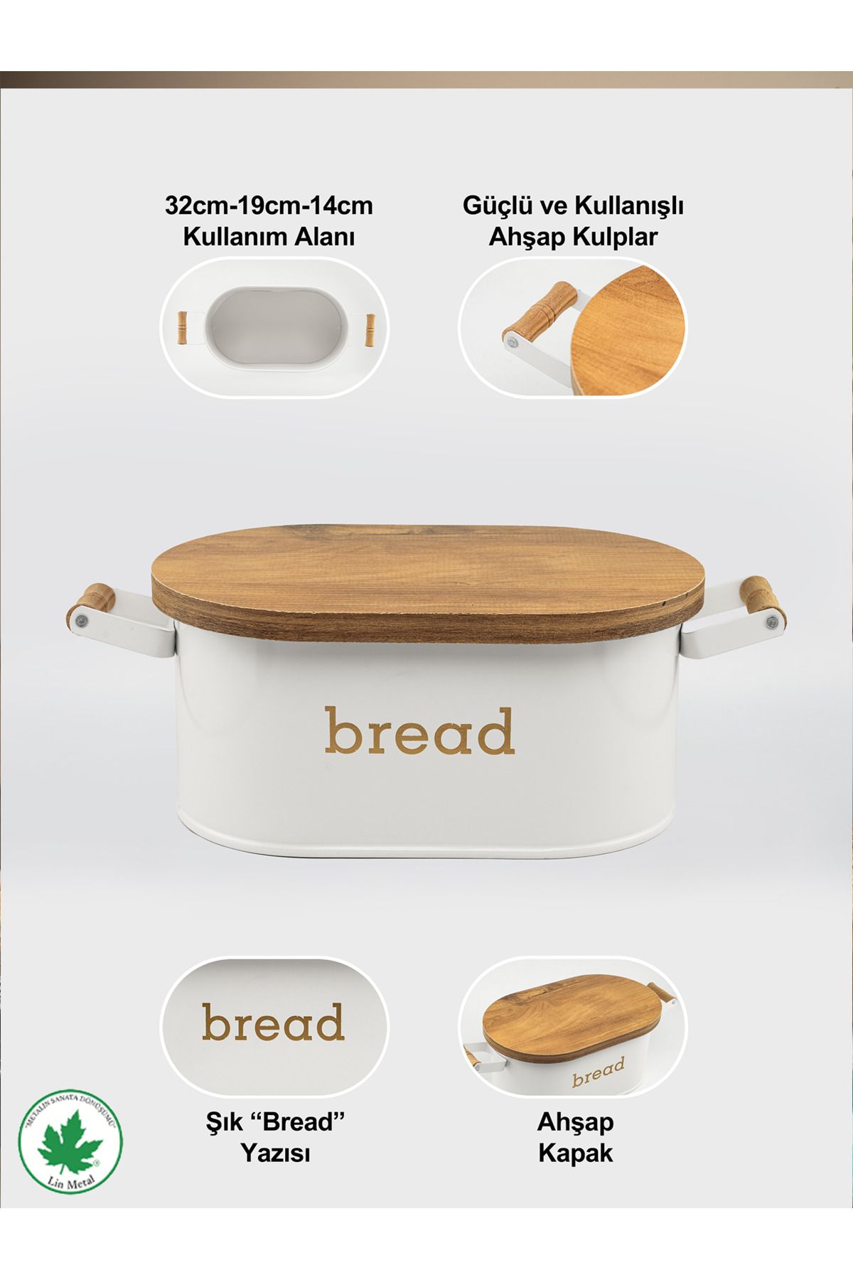 Ahşap Kapaklı Metal Ekmeklik – Ahşap Kapak & Tel Kulplu