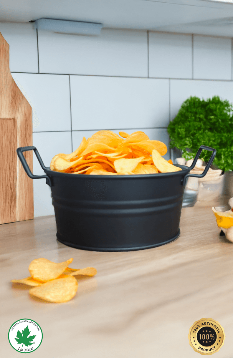 Pumila Lux Metal İkram Tabağı – Ekmek Sunumluk & Abur Cubur Servis Sepeti