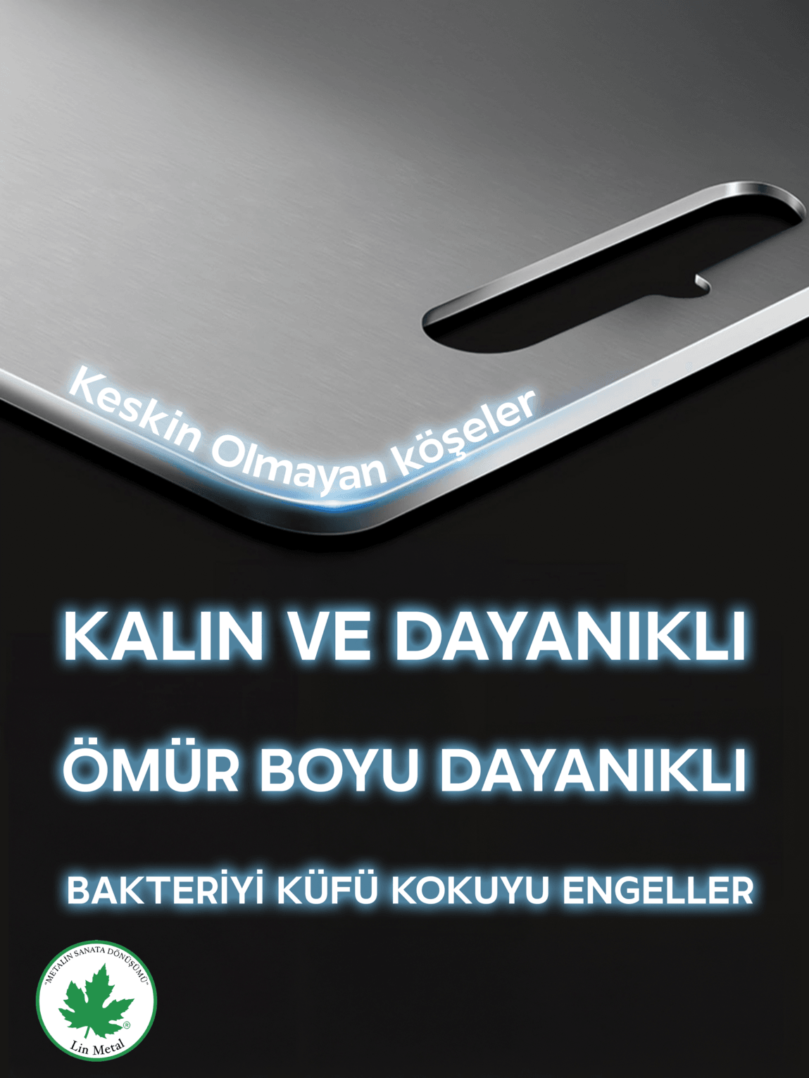 Paslanmaz Çelik Kesme Tahtası – 304 Kalite Antibakteriyel Metal Kesim Panosu | Lin Metal