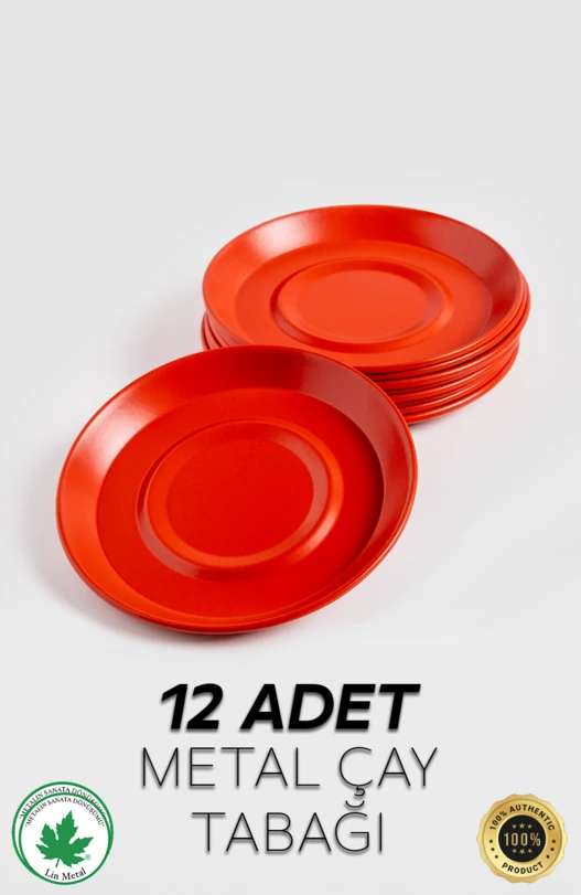 12'li Büyük Boy Metal Çay Tabağı, Kırılmaz, Paslanamz, Bükülmez Metal Çay Tabağı Seti