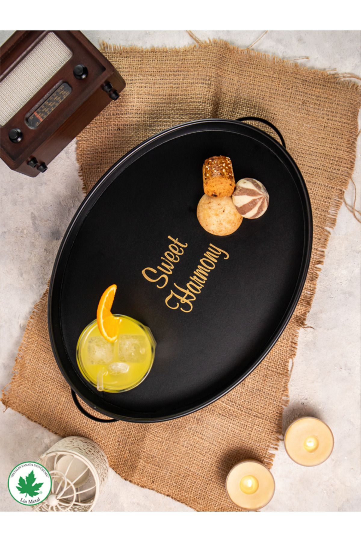 Lemna 37 cm Oval Metal Tepsi (Harmony Baskılı)