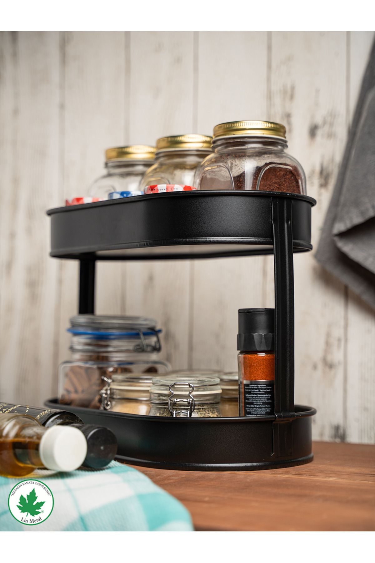 İki Katlı Metal Baton Organizer – Mutfak & Banyo Düzenleyici, Galvaniz Raflı Saklama Standı