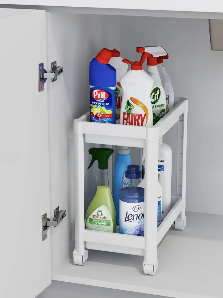 2 Katlı Tekerlekli Düzenleyici Raf | Mutfak & Evye Altı