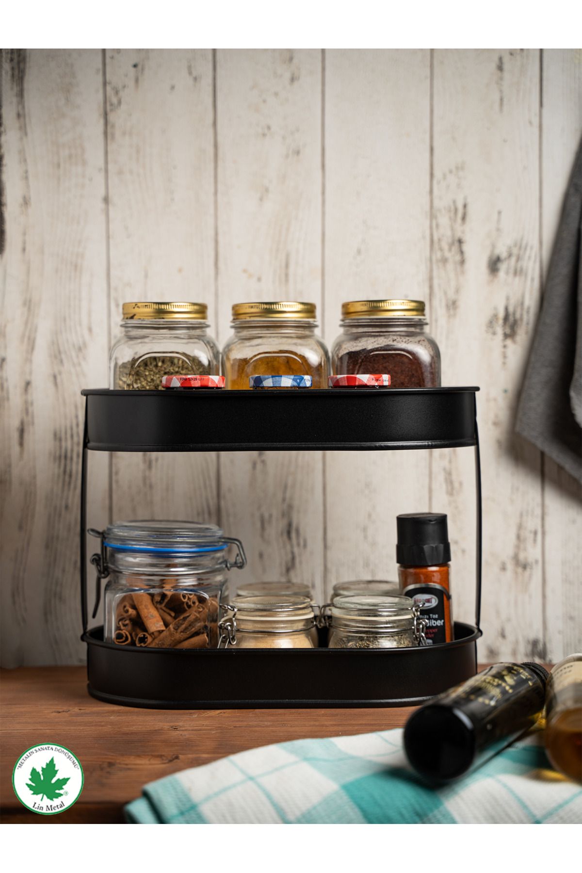 İki Katlı Metal Baton Organizer – Mutfak & Banyo Düzenleyici, Galvaniz Raflı Saklama Standı