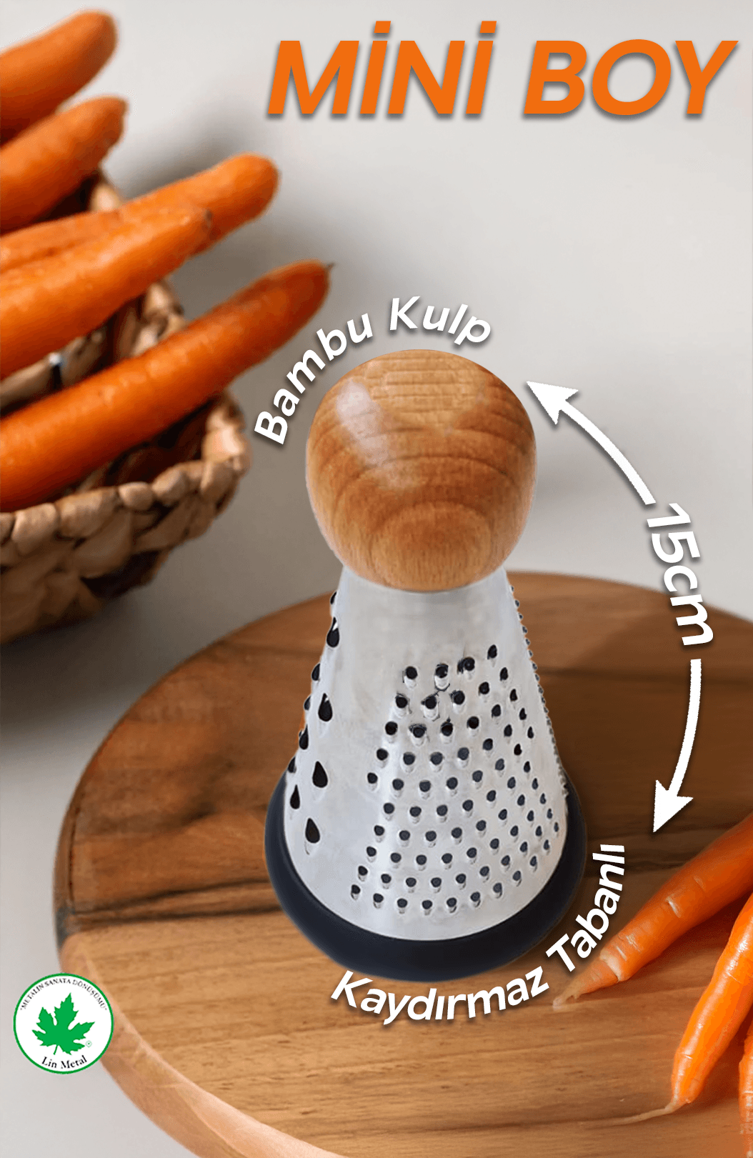 Silikon Tabanlı Lüks Konik RENDE 15 cm Bambu Topuzlu Kaydırmaz 3 Bıçaklı