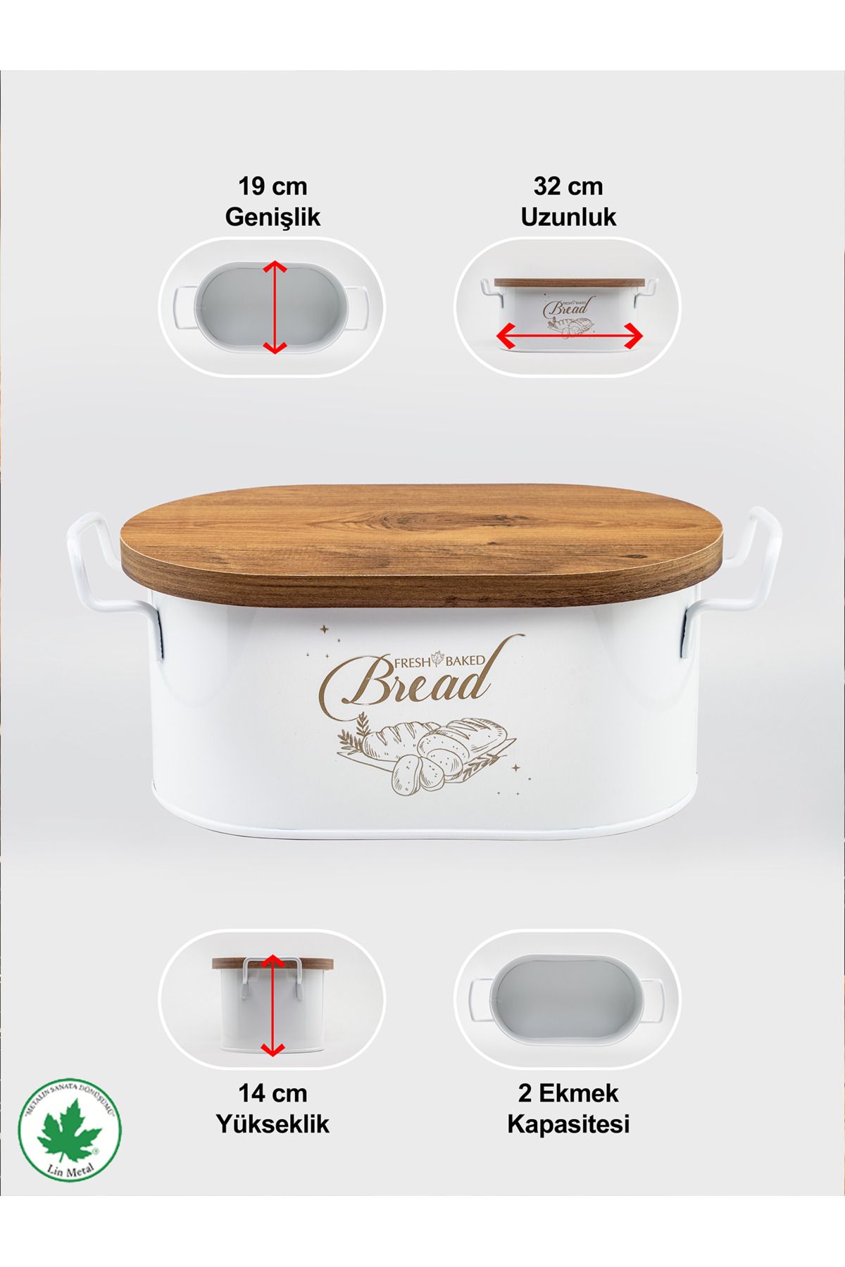 Galvaniz Metal Tel Kulplu Ekmeklik – Ahşap Kapaklı, Bread Baskılı 
