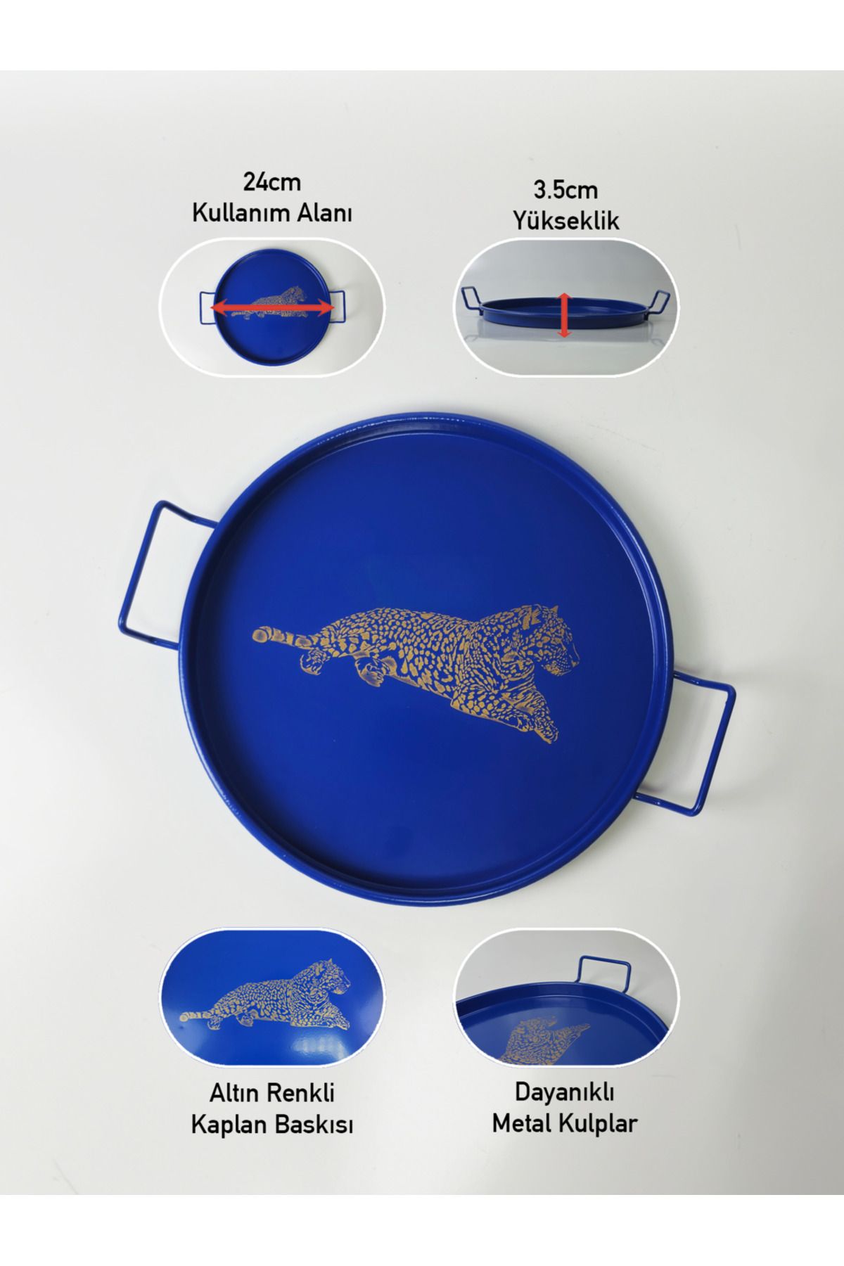 24 cm Metal Sunum Tepsisi – Tel Kulplu (Aslan Baskılı)