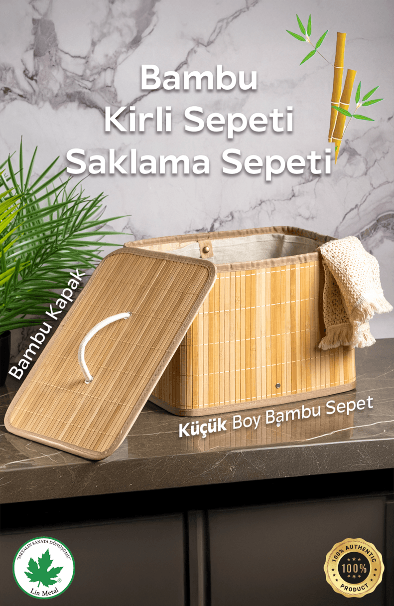 Bambu Dikdörtgen Kirli Çamaşır Sepeti
