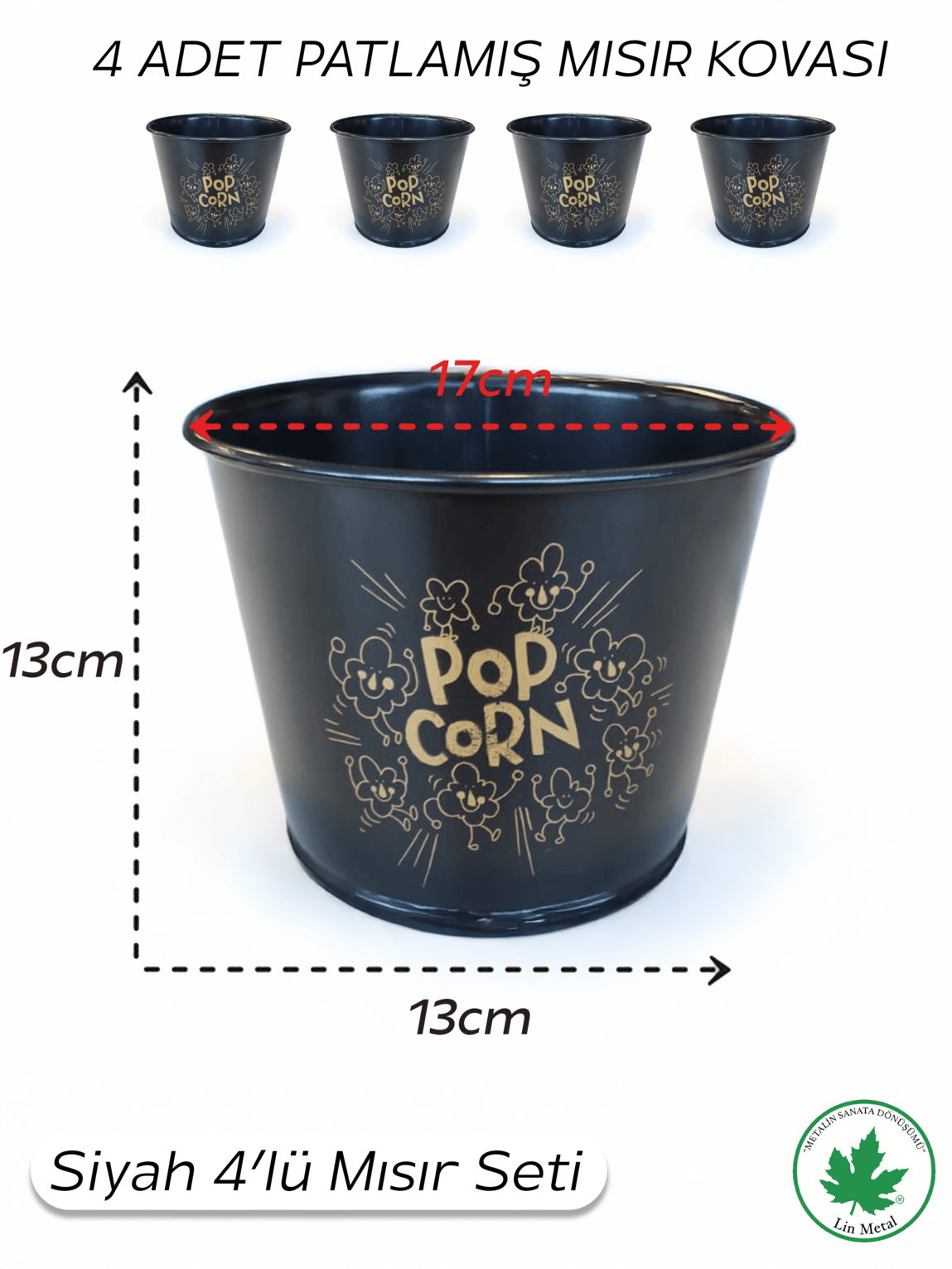 Metal Mısır Kovası – Popcorn Sunum Kovası, Metal Servis Kabı 