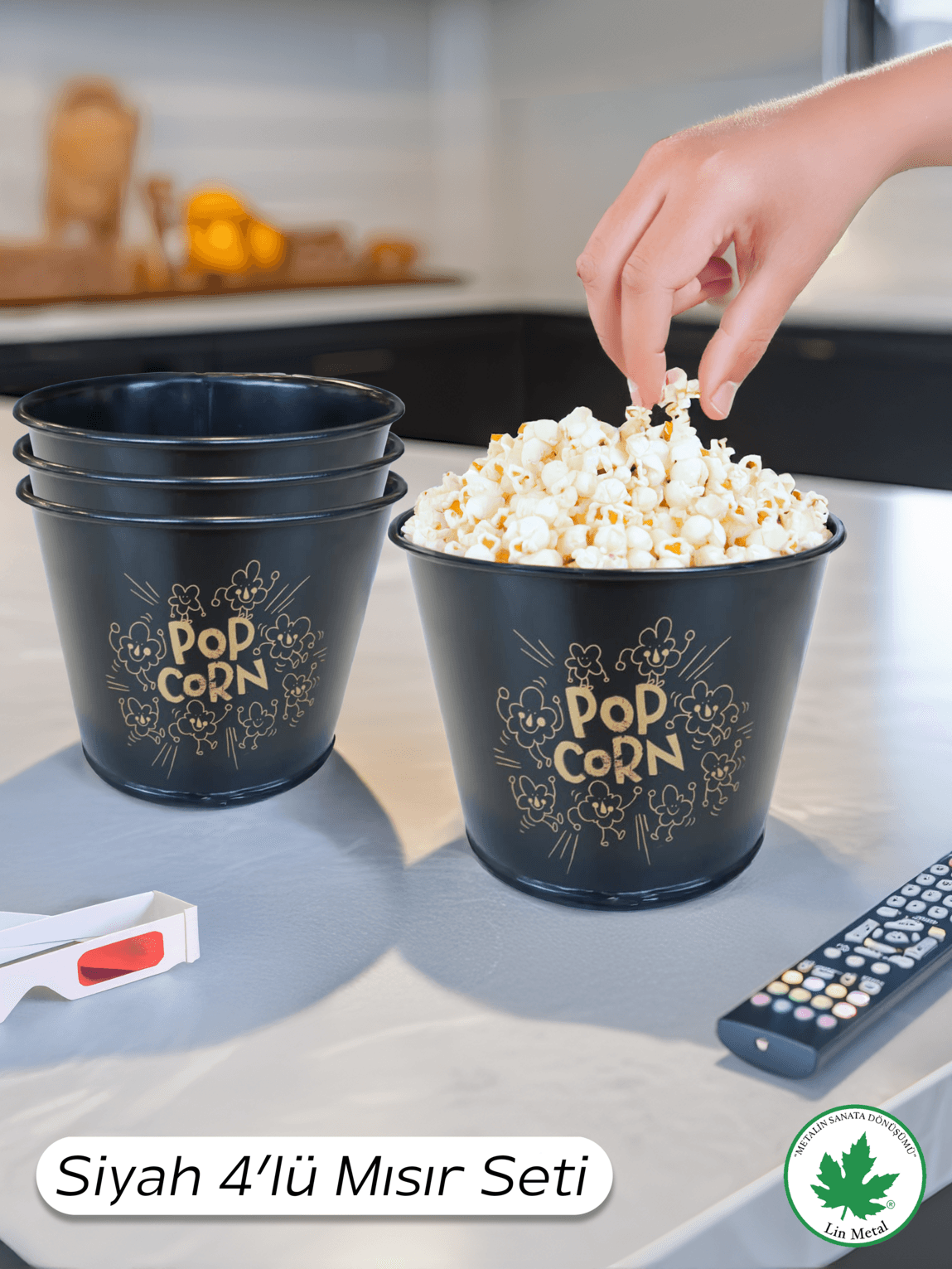 Metal Mısır Kovası – Popcorn Sunum Kovası, Metal Servis Kabı 