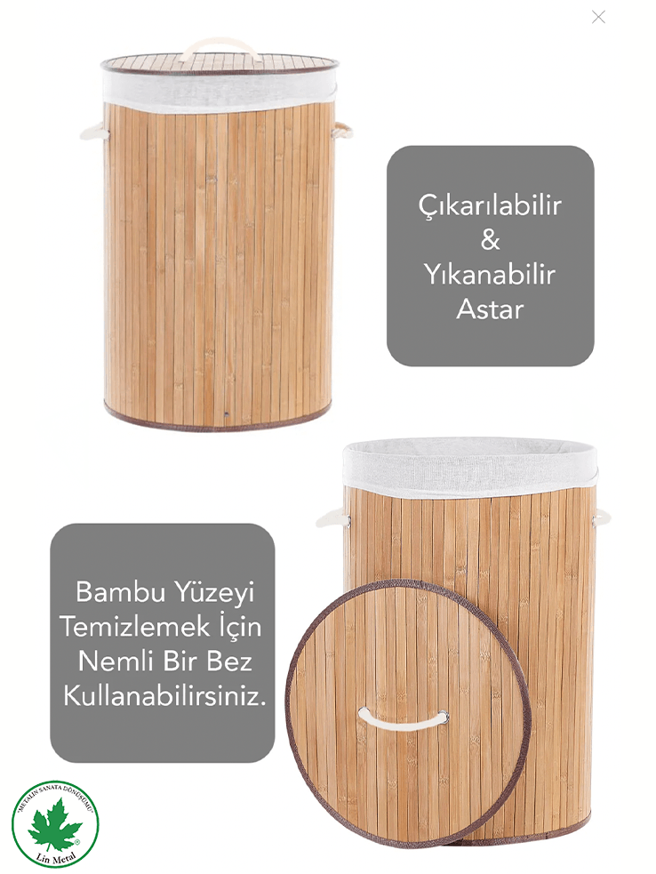 Yuvarlak Kirli Sepeti Bambu BÜYÜK