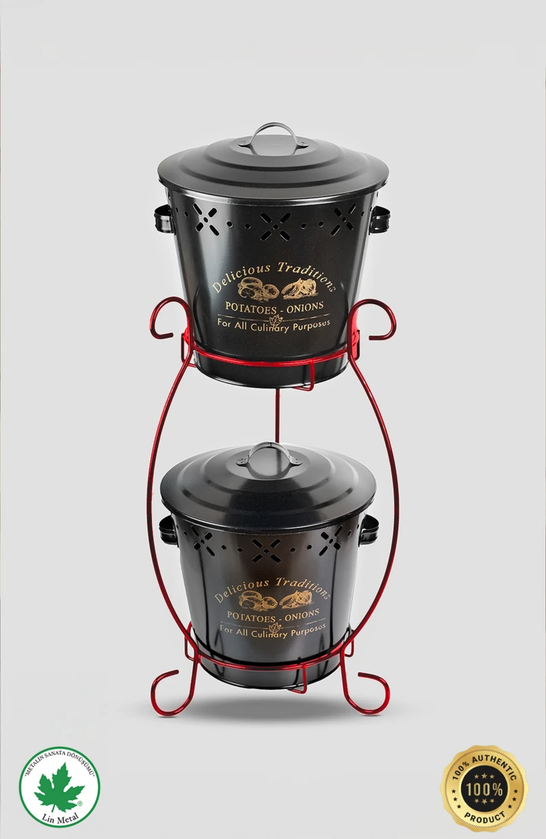 İki Katlı Konik Metal Sebzelik – Patates & Soğan Kovası