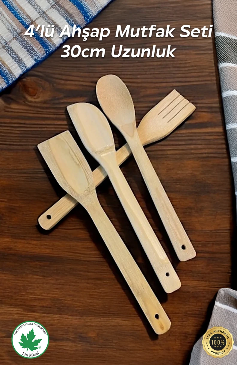 4’lü Doğal Tahta Yemek Gereçleri Seti
