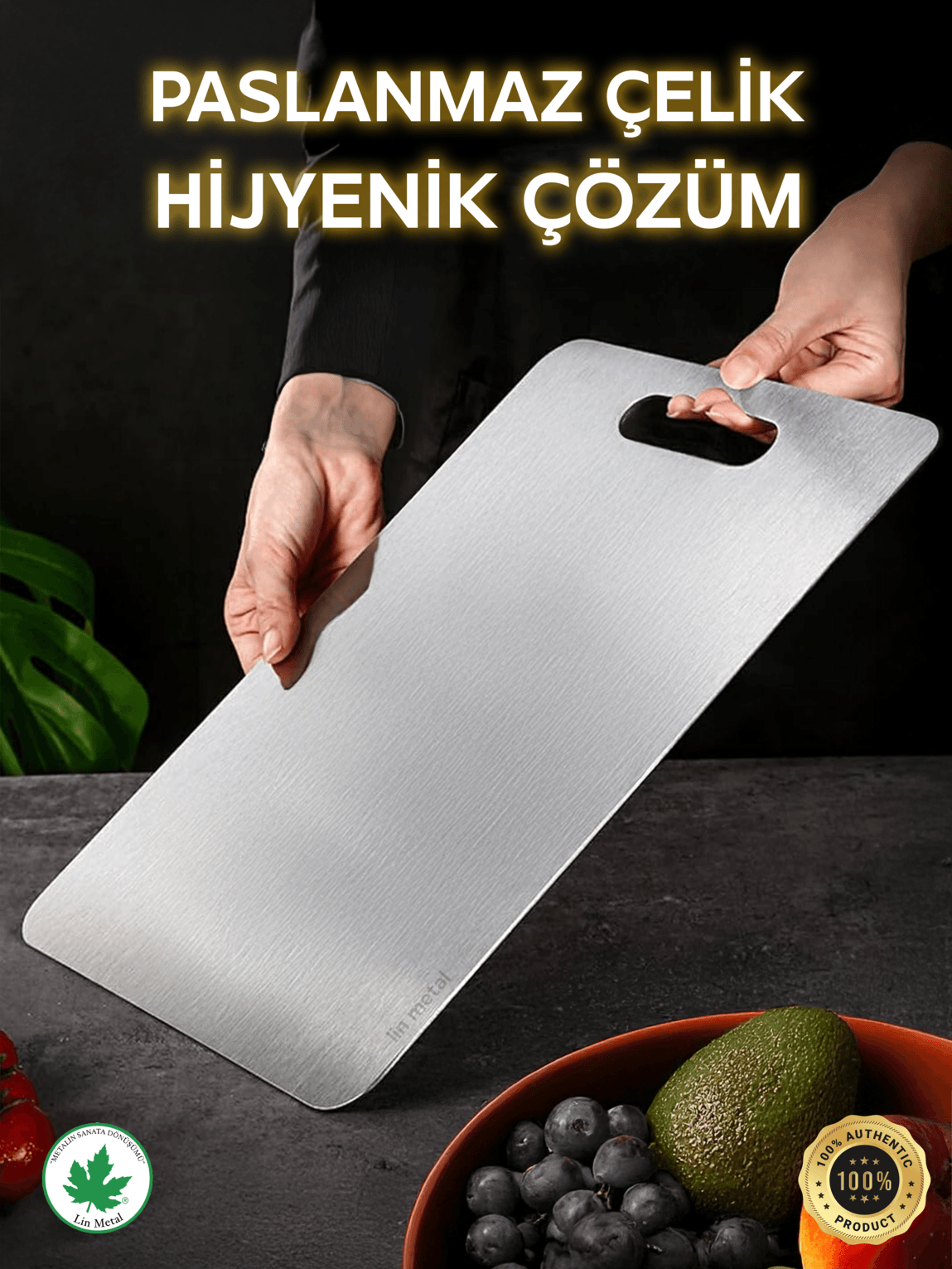 Paslanmaz Çelik Kesme Tahtası – 304 Kalite Antibakteriyel Metal Kesim Panosu | Lin Metal