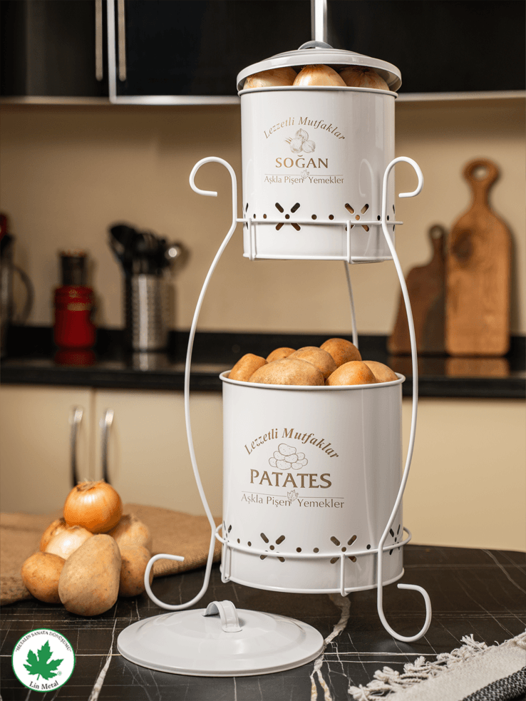2 Katlı Küçük Metal Sebzelik – Patates & Soğan Kovası