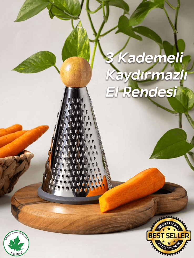 Silikon Tabanlı Lüks Konik RENDE 20 Cm Bambu Topuzlu Kaydırmaz 3 Bıçaklı