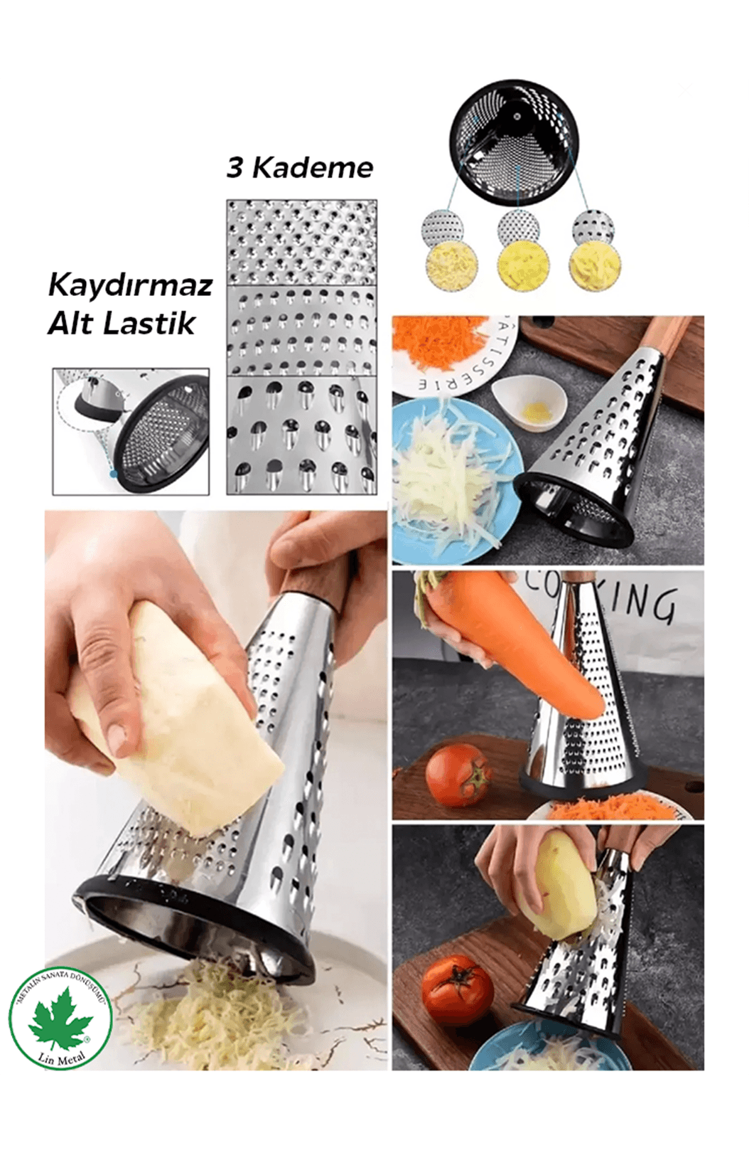 Silikon Tabanlı Lüks Konik RENDE 15 cm Bambu Topuzlu Kaydırmaz 3 Bıçaklı