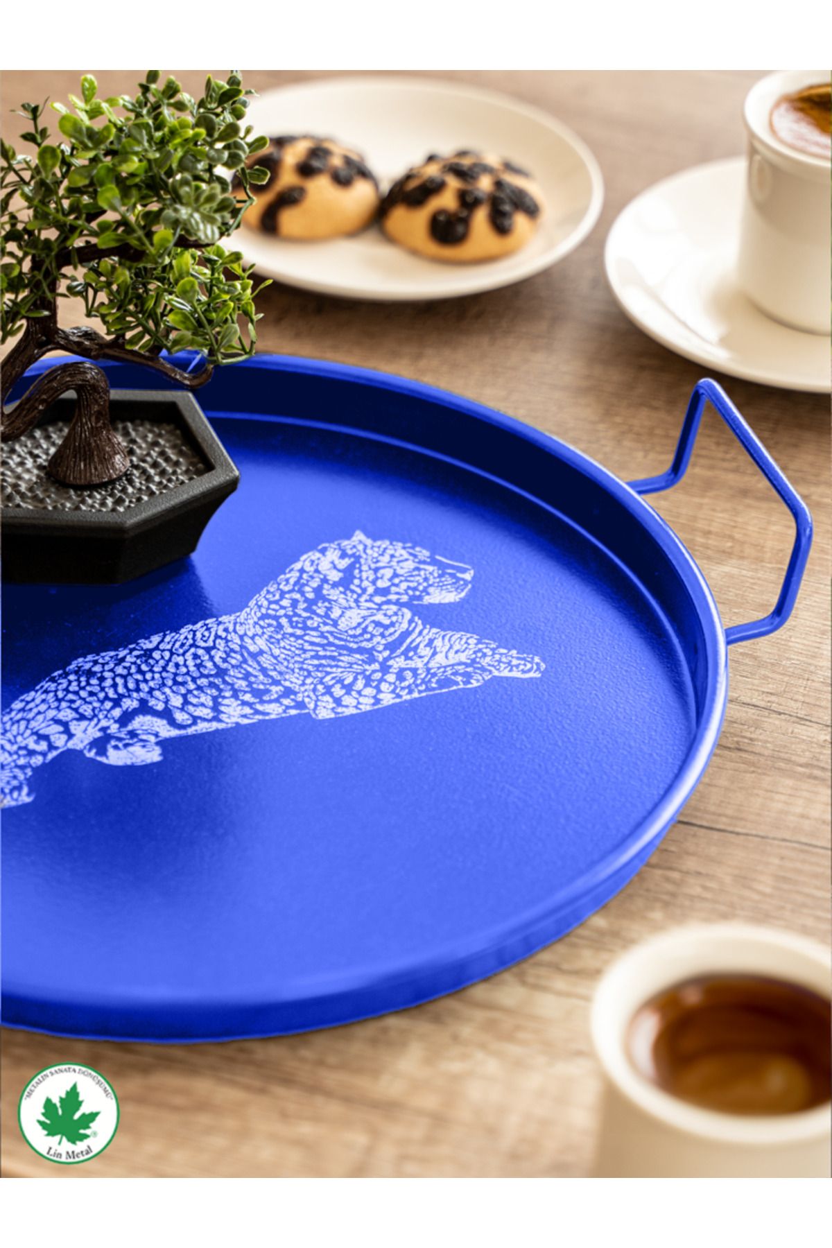 24 cm Metal Sunum Tepsisi – Tel Kulplu (Aslan Baskılı)