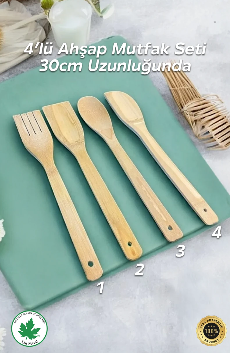 4’lü Doğal Tahta Yemek Gereçleri Seti
