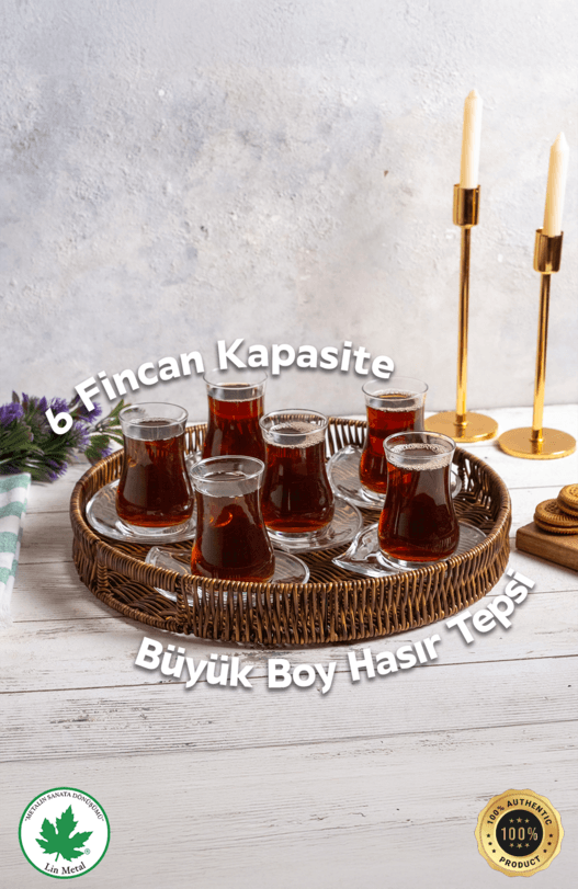 Yuvarlak Hasır Dokulu Kulplu Sunum & Servis Tepsisi – Modern Hasır Görünümlü Kahve Tepsisi (3 Boy Seçeneği)