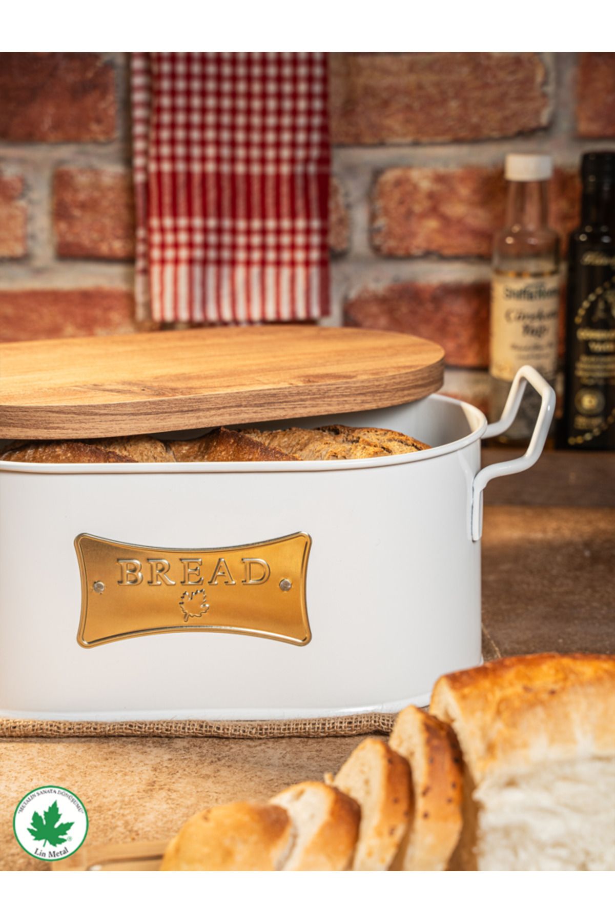 Ahşap Kapaklı Tel Kulplu Metal Ekmeklik – Bread Plakalı