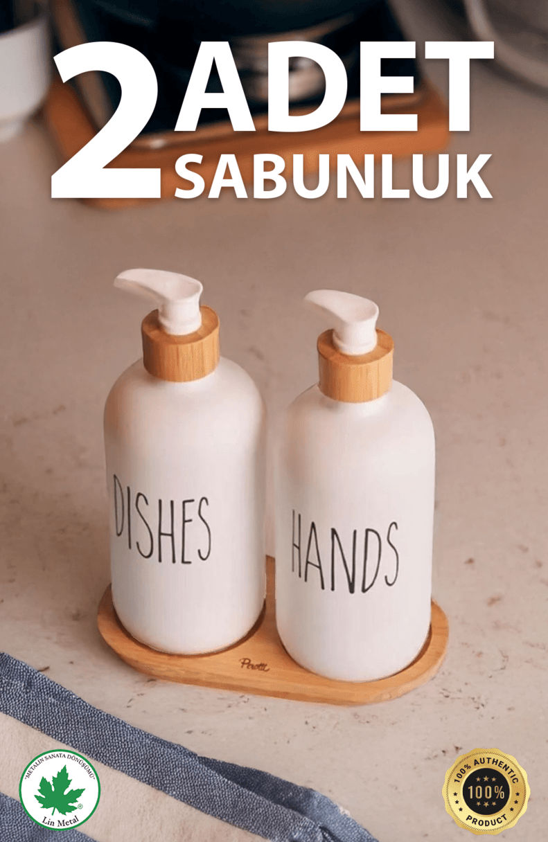 2’li Siyah-Beyaz Porselen Sabunluk Seti – Bambu Tepsili