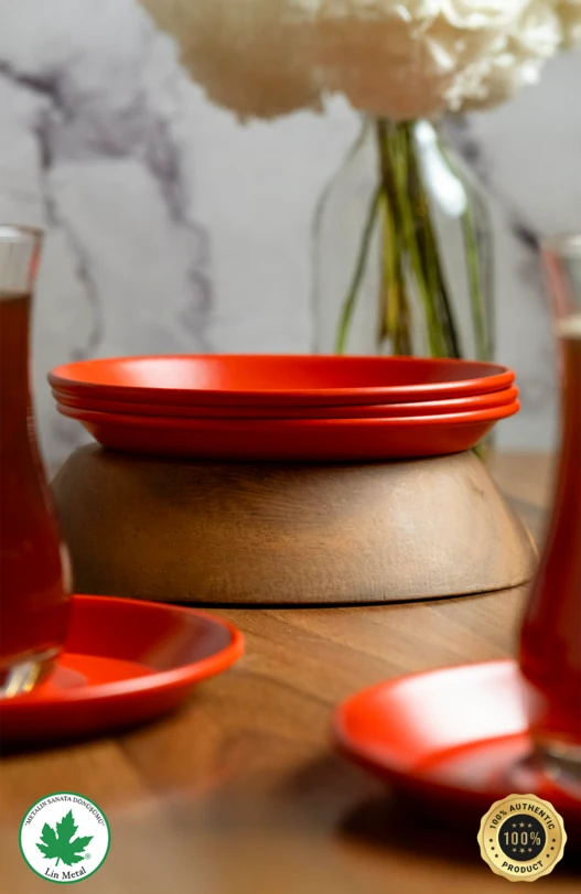 12'li Büyük Boy Metal Çay Tabağı, Kırılmaz, Paslanamz, Bükülmez Metal Çay Tabağı Seti