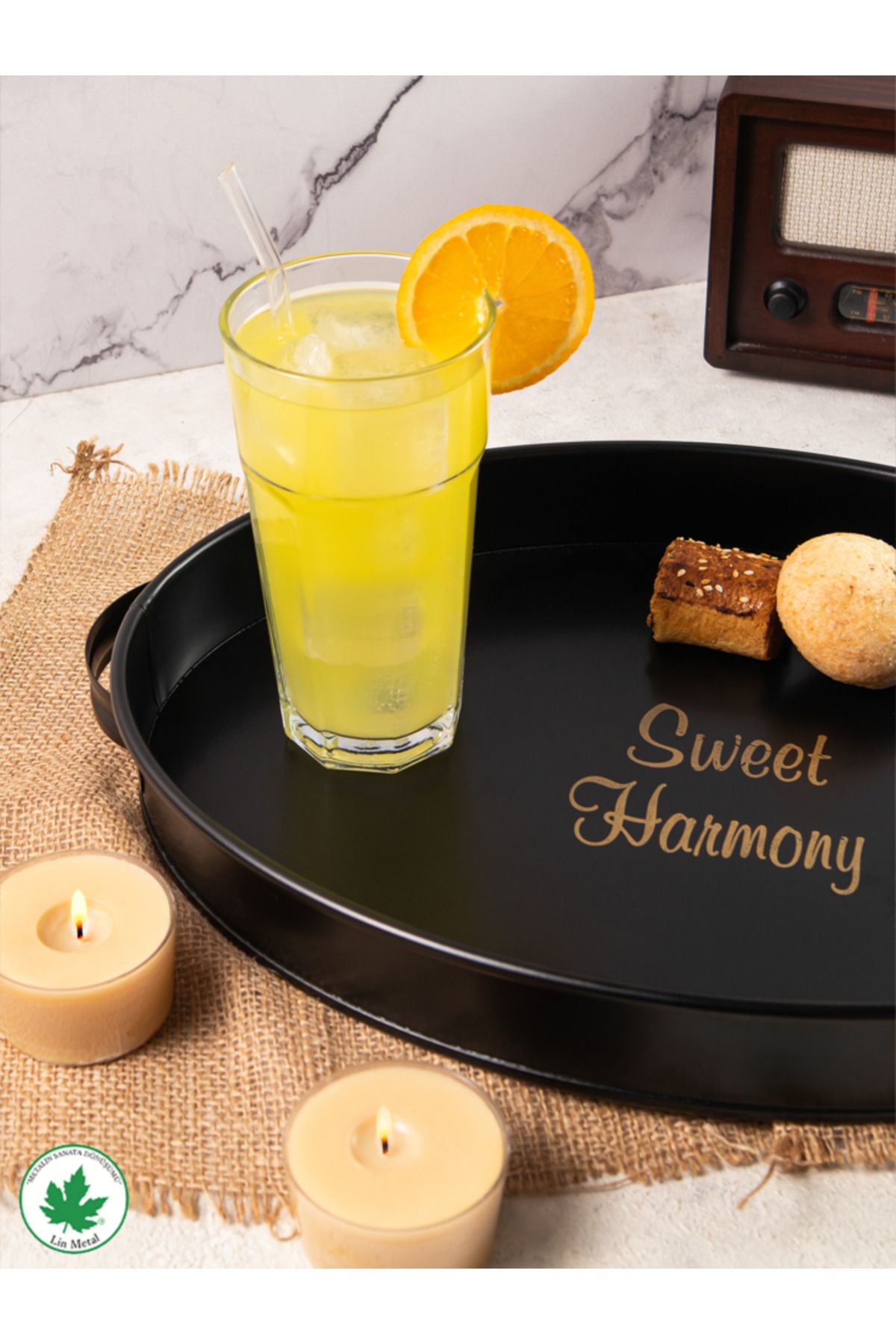 Lemna 37 cm Oval Metal Tepsi (Harmony Baskılı)
