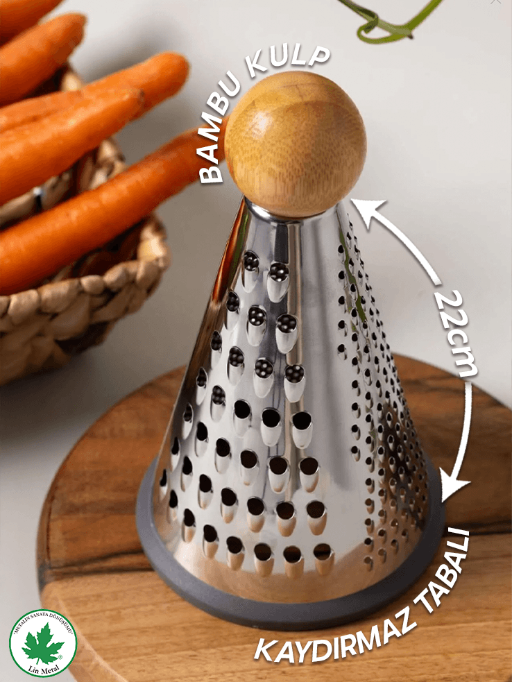 Silikon Tabanlı Lüks Konik RENDE 20 Cm Bambu Topuzlu Kaydırmaz 3 Bıçaklı