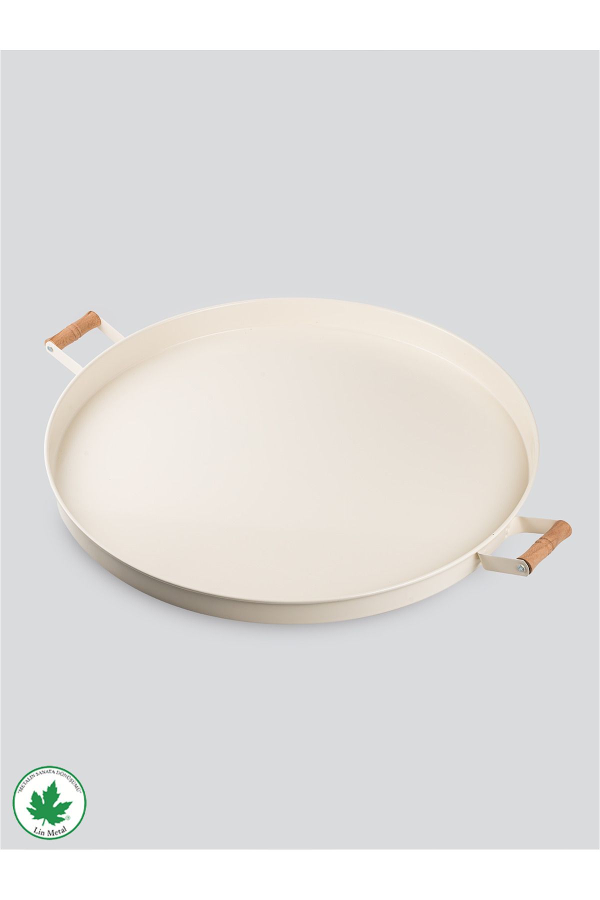 51 cm Ahşap Kulplu Siyah Metal Tepsi