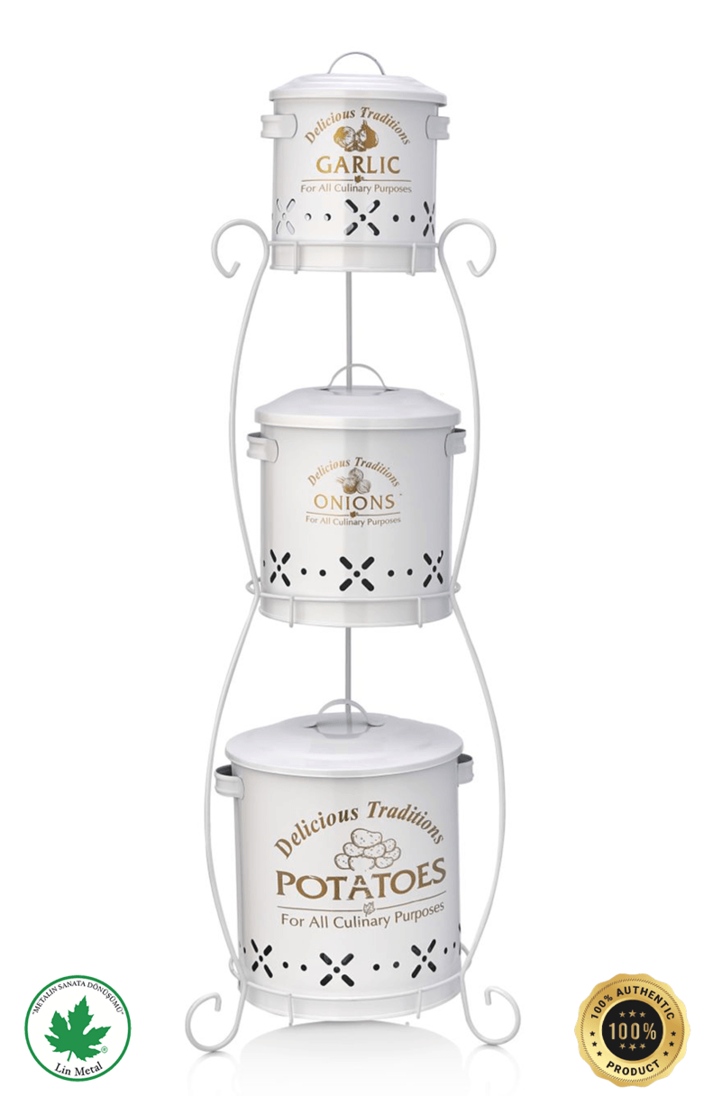 3 Katlı Ferforje Sebzelik Silindir / Patates & Soğan Kovası
