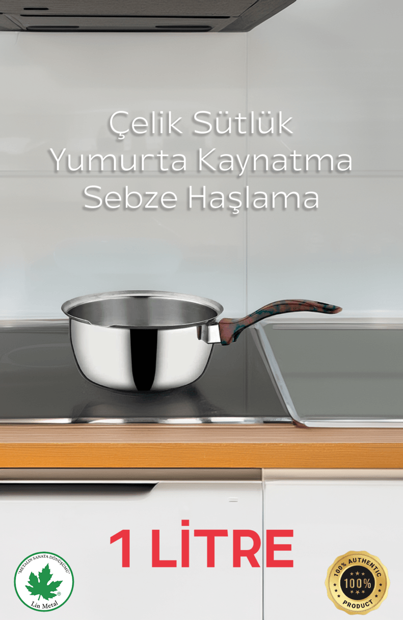 14 cm 1 Litre Paslanmaz Çelik Sütlük & Sosluk | Kırmızı Plastik Kulplu, BPA Free, 0.5 mm Kalınlık
