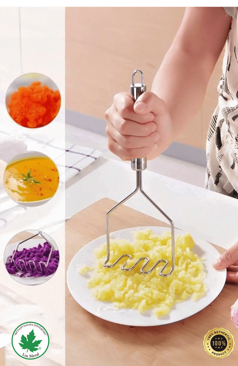 Lüks Paslanmaz Çelik Patates Ezici – 24 cm Püre Yapıcı El Aleti 