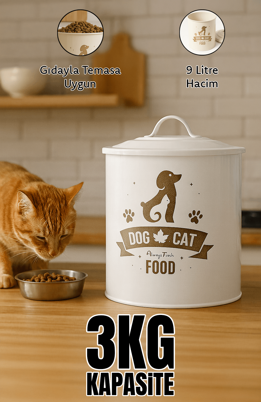 9 Litre (9000 ml) Metal Mama Saklama Kabı – Kırılmaz & Bükülmez