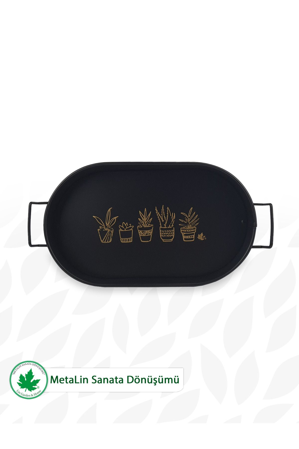 Tel Kulplu Metal Baton Sunum Tepsisi, Kahve Tepsisi 32cmx19cm, Servis, Organizer (4 Çiçek Baskılı)