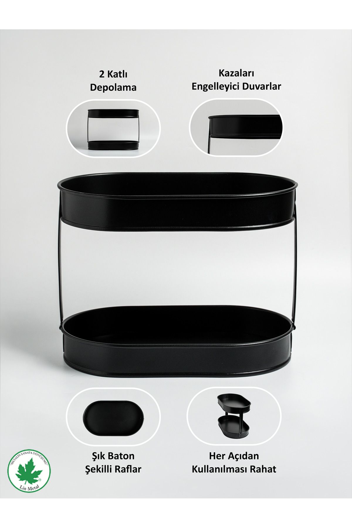 İki Katlı Metal Baton Organizer – Mutfak & Banyo Düzenleyici, Galvaniz Raflı Saklama Standı
