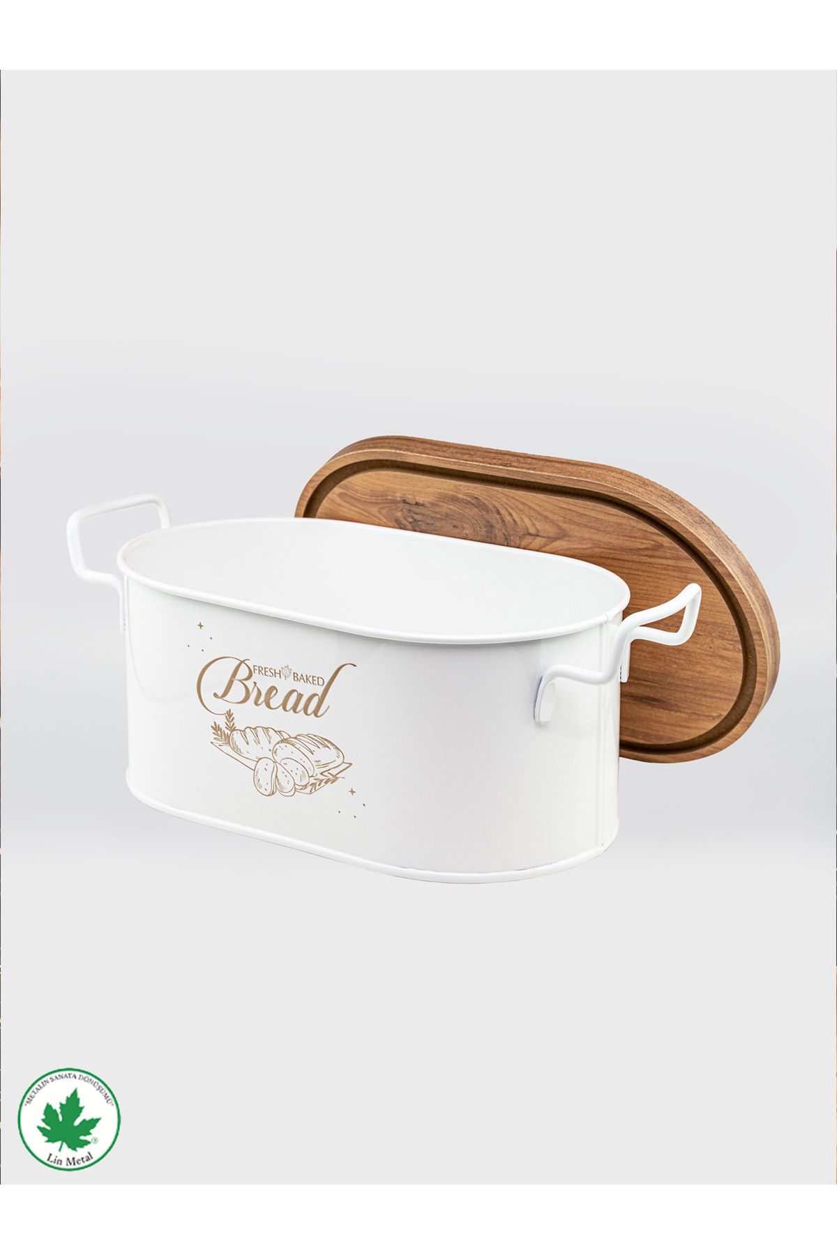 Galvaniz Metal Tel Kulplu Ekmeklik – Ahşap Kapaklı, Bread Baskılı 
